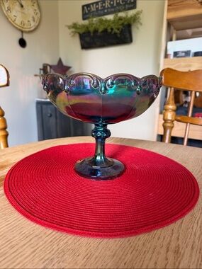 Indiana Glass Iridescent Carnival Glass Compote - Green, Blue, Purple